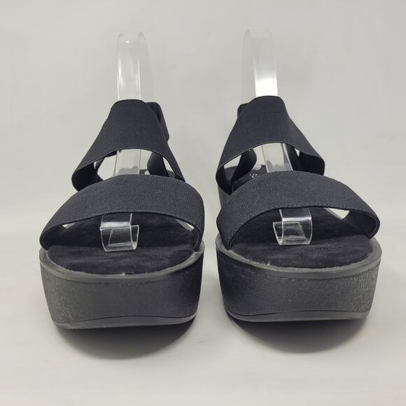J/Slides Sandals 10 Black Wedge Platform Slingback Slides Chunky Strappy 90s NEW - Picture 3 of 12